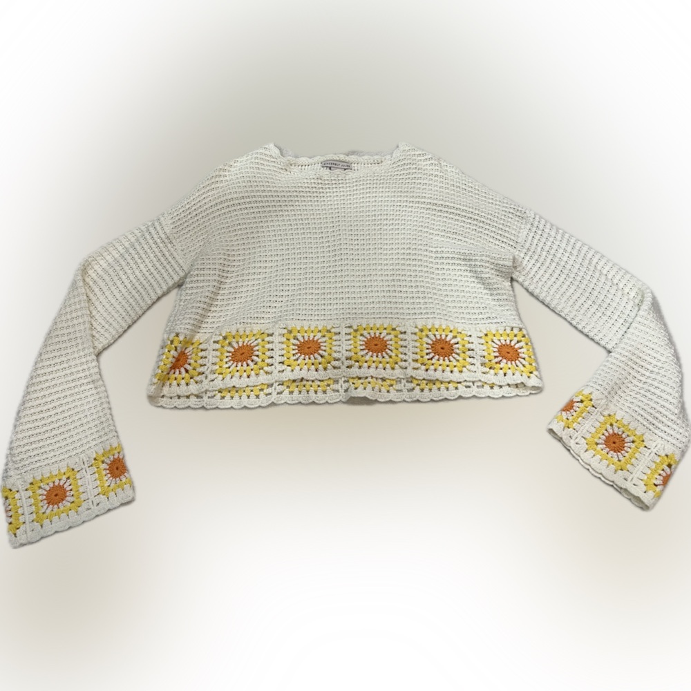 Sincerely Jules Cream Crochet Sweater with Floral Accents - Picture 2 of 6